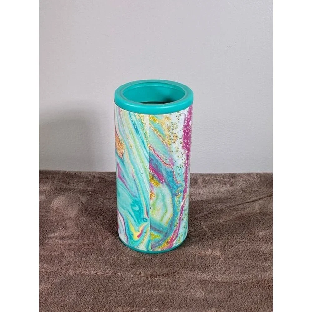 Swig Life Skinny Can Cooler Holder Aqua Marble Insulated Stainless Steel